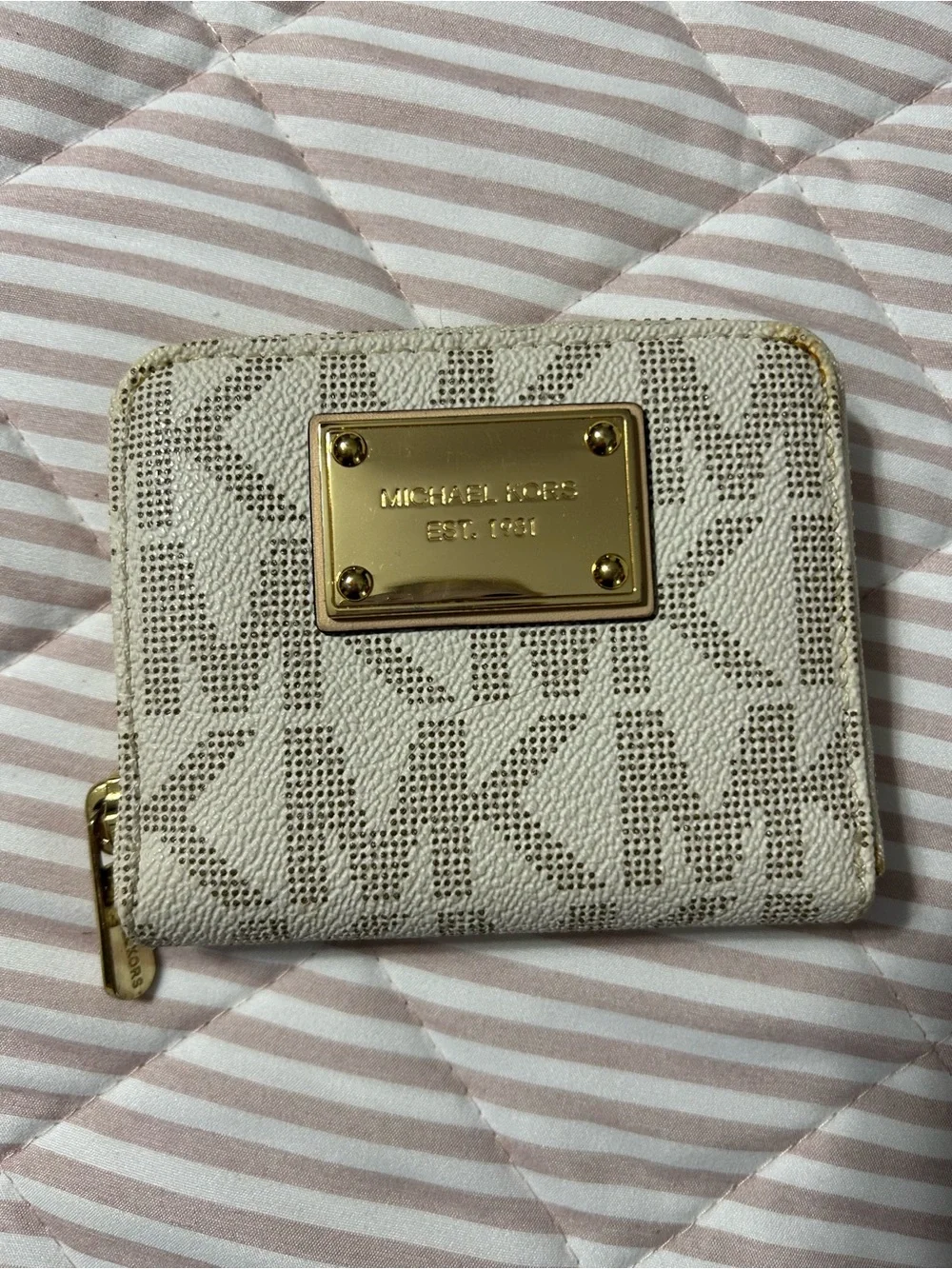 Michael Kors Cream and Taupe MK Pattern Shoulder Bag & wallet